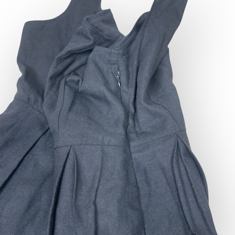 Cynthia Rowley Black Linen Blend Bubble Hem Dress Square Neck Fit Flare Small‎ - Picture 6 of 11